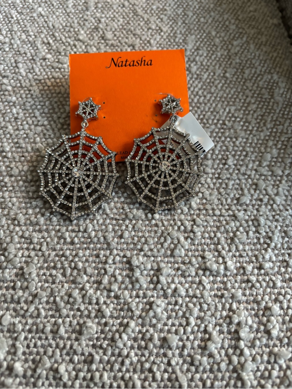 Natasha Couture Silver Spiderweb Crystal Drop Earrings